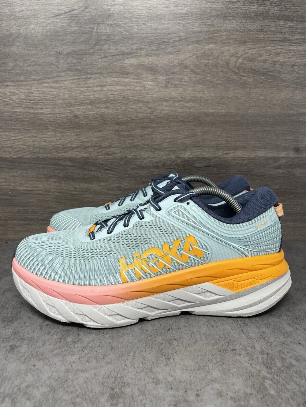 Hoka One One Bondi 7 Size 10 Mens Blue Orange Cushioned Running Walking Shoes
